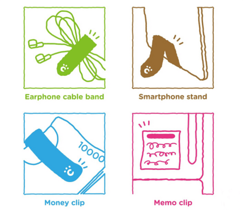 multifunction earphone cable band, smartphone stand, money clip, memo clip
