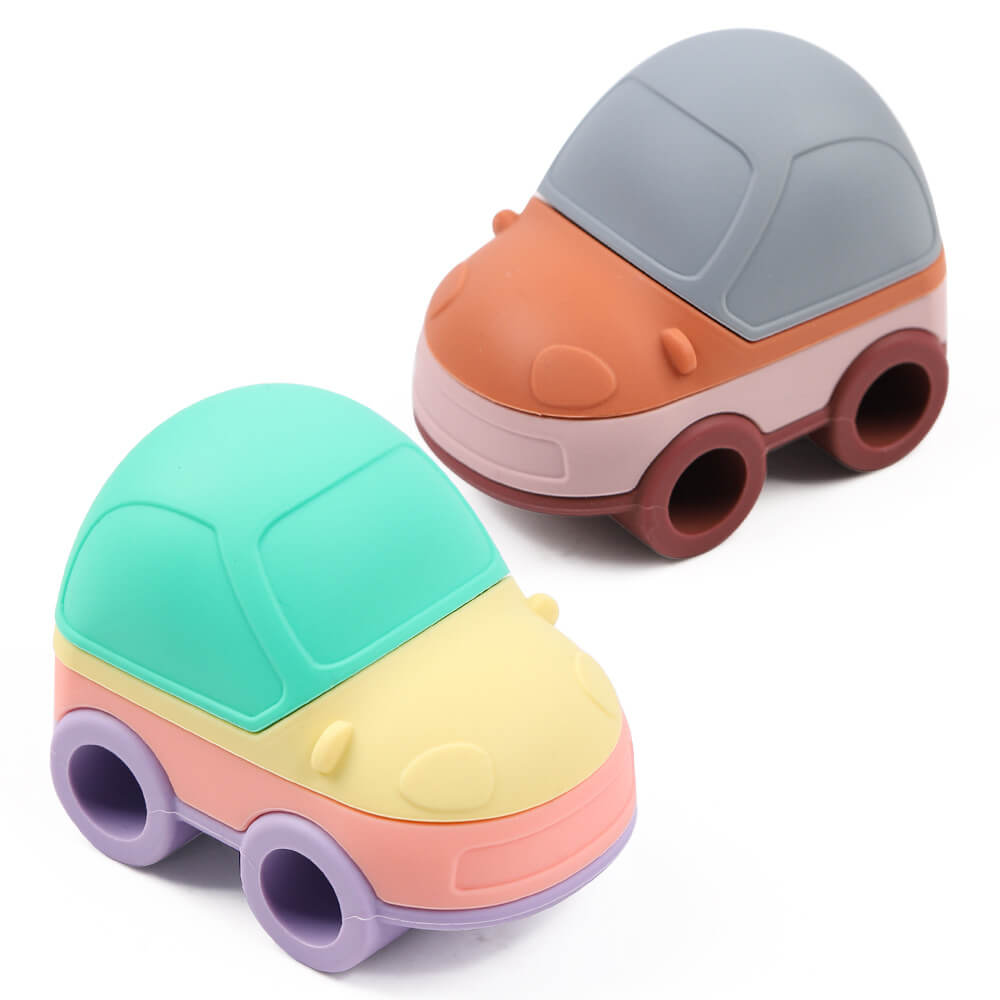 Educational Preschool Pastel color Silicone Baby Stacking Car Toy