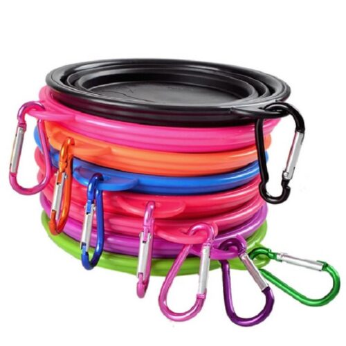 stacking silicone doldable pet bowl with carabiner