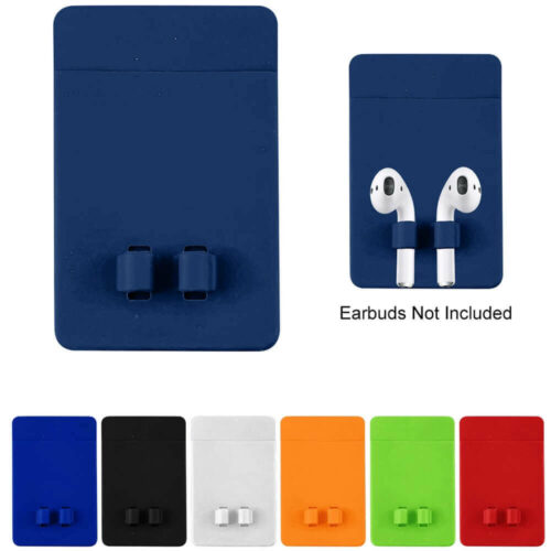 Dark Blue Silicone Phone Wallet with Earbuds Holder