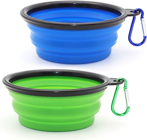 Blue and Green Color silicone collapsible dog bowl with Carabiner