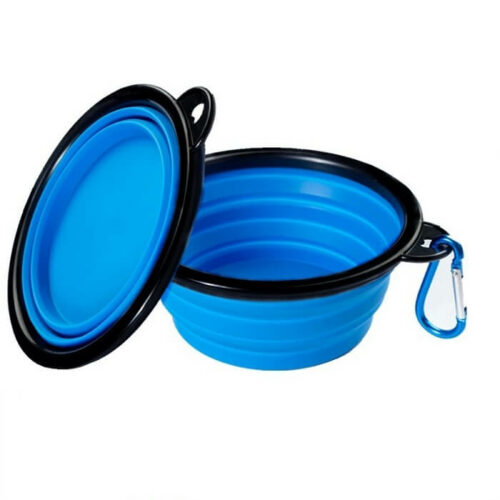 2pcs blue color collapsible silicone pet bowl with hook