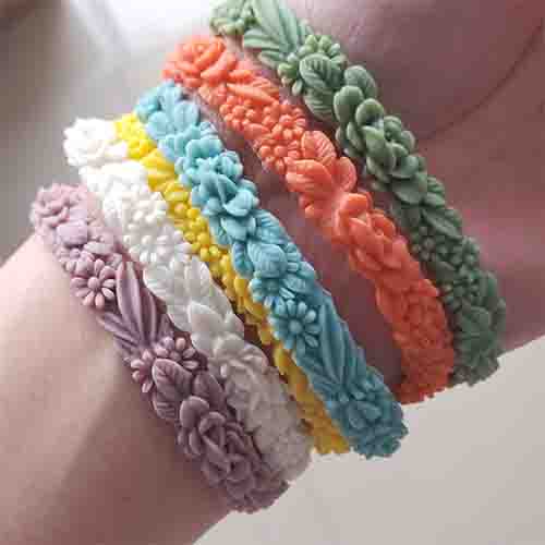 multi color silicone bracelet, small flowers
