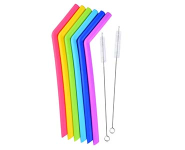 silicone drinking straw with brush, reusable food grade