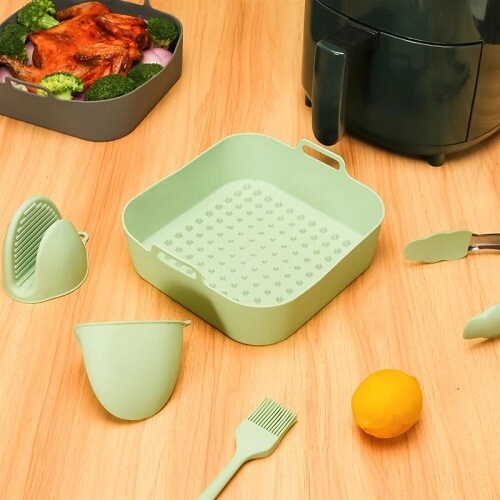 Easy Cooking with a Non-Stick Silicone Air Fryer Mat, silicone glove, silicone oil brush and silicone tong